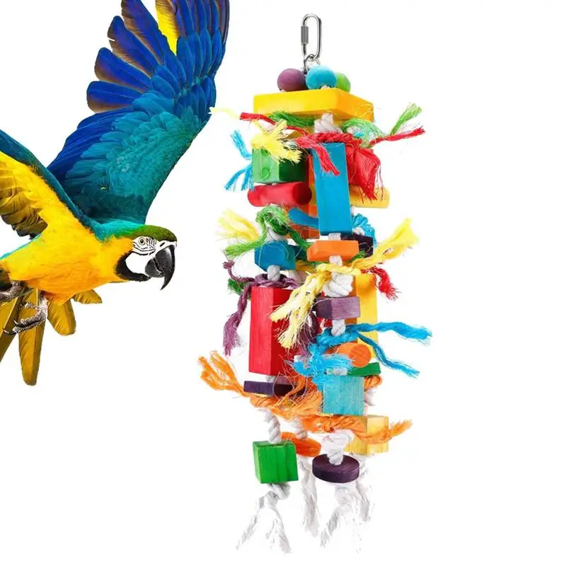 

Bird Toy For Parrots Wooden Chewing Bird Toys Multi-color Bite Toys Bird Toy Supplies For Macaw Cockatoo Parakeets Conure