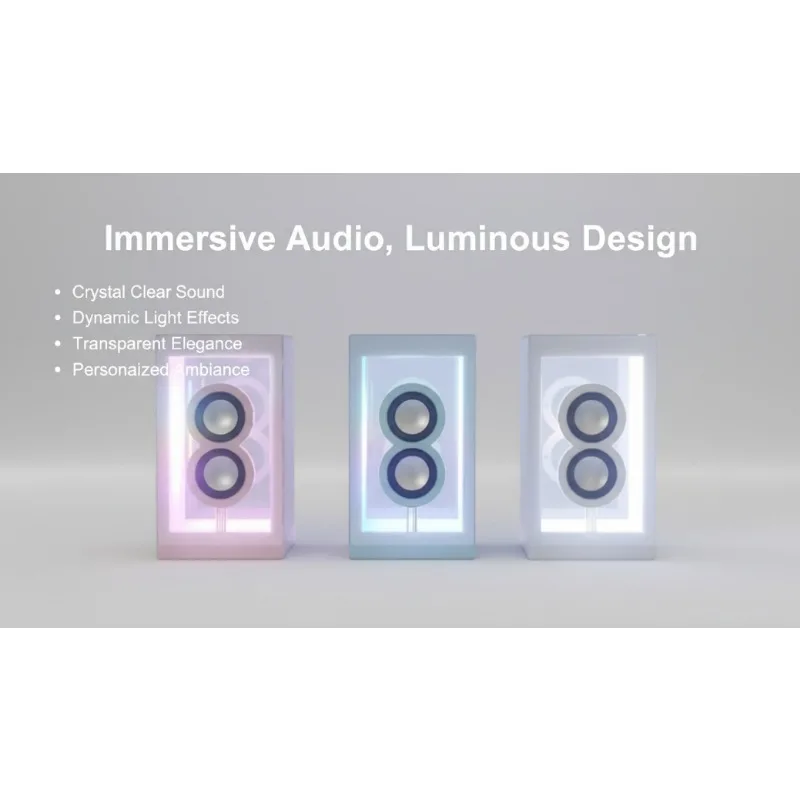 Фото Миниатюрная прозрачная RGB-колонка для игр, беспроводная Bluetooth 5.0, с двумя динамиками, мощным басом, для ПК, ноутбуков и настольных компьютеров №3