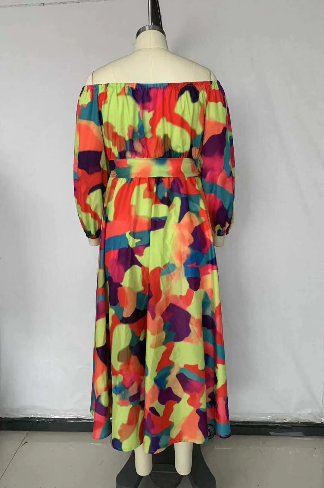 Plus Size Large Women's Dress New Slash Neck Oversize Dress Temperament Print Fashion Button Loose Swing Long Sleeve Dresses