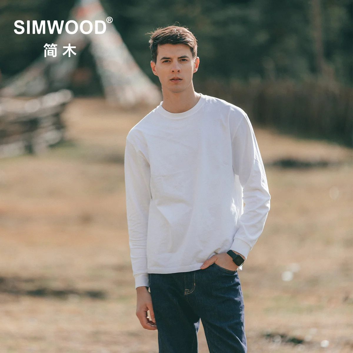 SIMWOOD 2022 Autumn New Long Sleeve T Shirt Men Solid Color 100% Cotton O-neck Tops Plus Size High Quality T-shirt  SJ120967