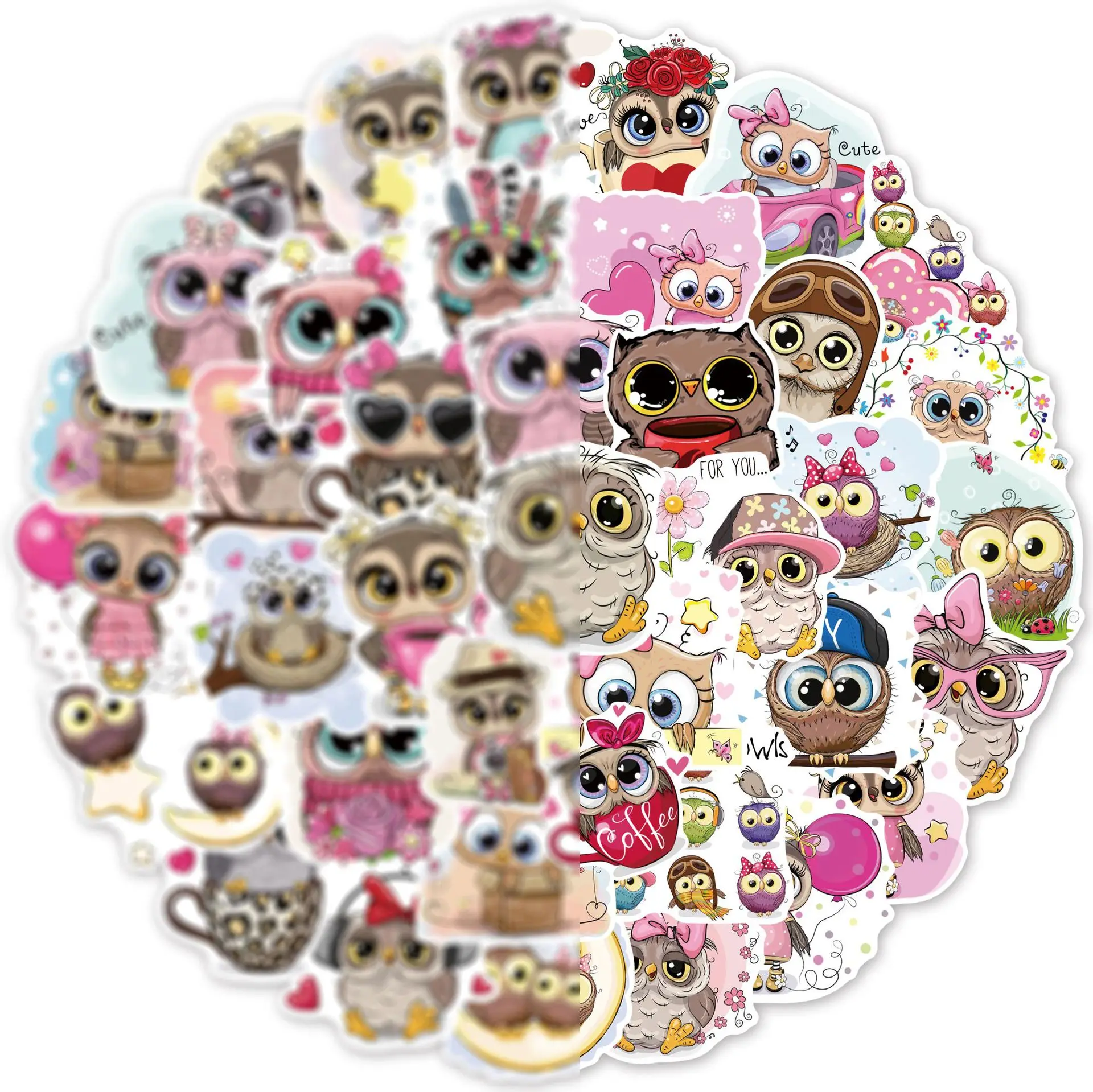 

50 Sheets Cartoon Cute Owl Doodle Stickers Suitcase Guitar Car Computer Waterproof DIY Toy Kawaii Gift Decoration