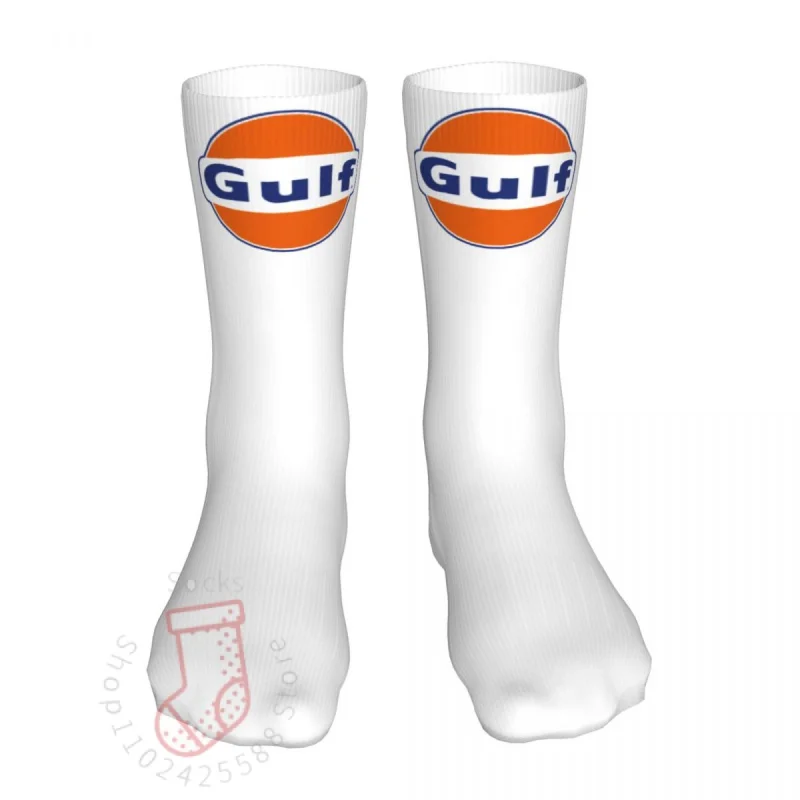

Happy Socks Hip Hop Gulf Oil Socks Vintage Oil Retro Gas Petrol brand Logo Car Motorsport Socks All Year Long
