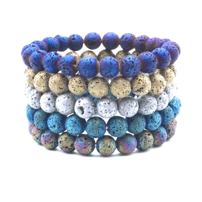 

10pcs 8MM Color Plated Lava Stone Beads Bracelet DIY Volcanic Aromatherapy Essential Oil Diffuser Bracelet for Women Men Jewelry