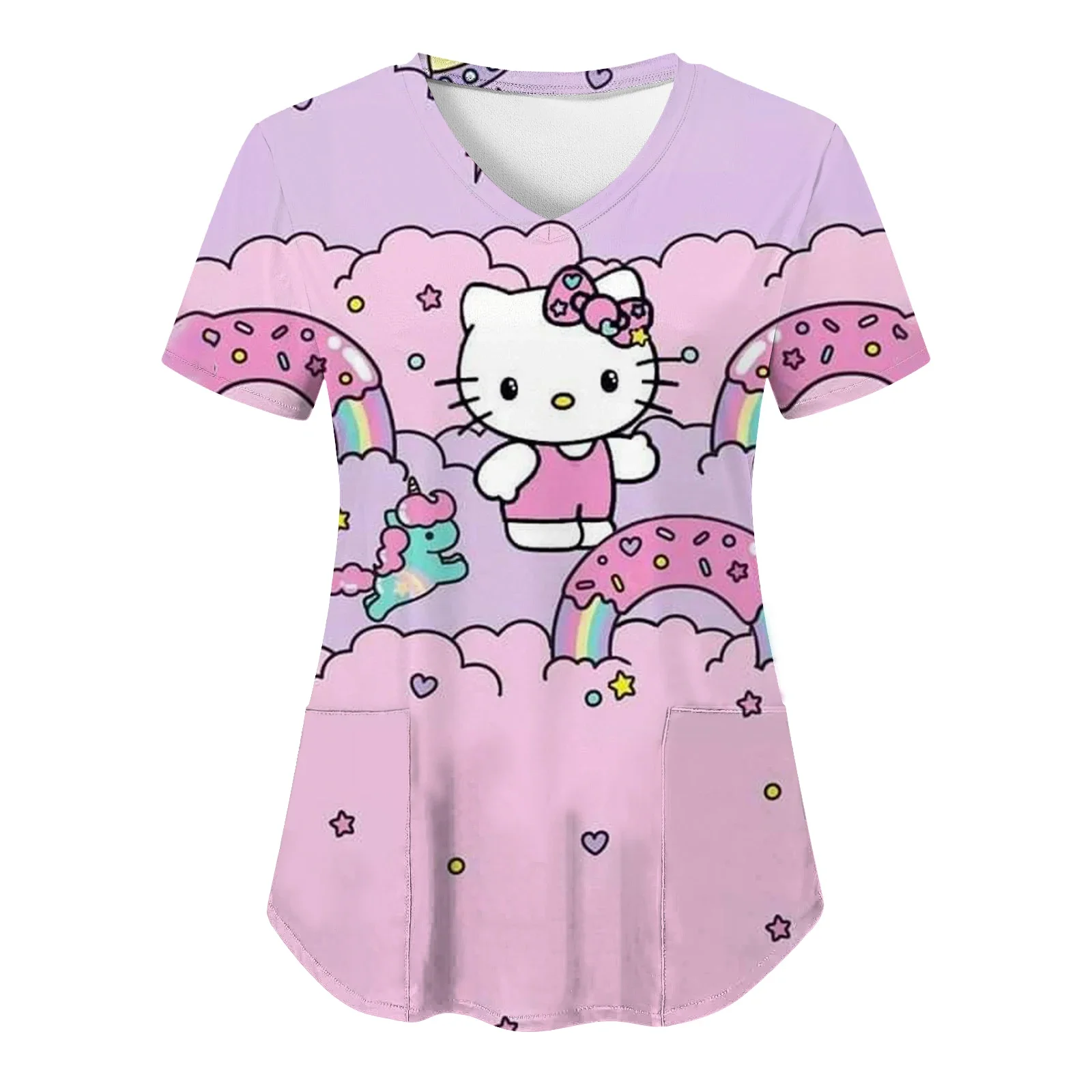 Женский топ с коротким рукавом принтом Hello Kitty униформа медсестры V-образным