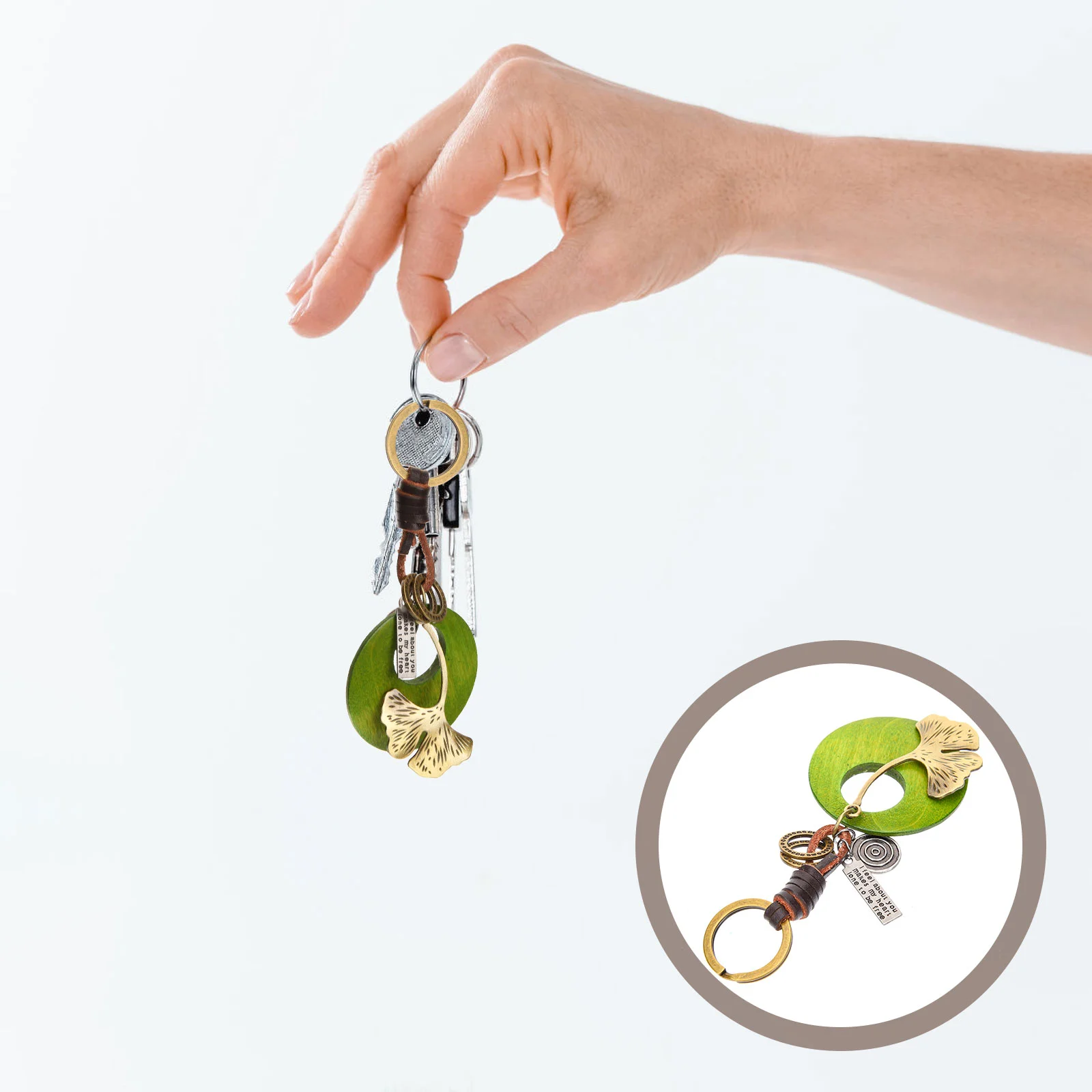 

Simple Style Decorative Key Chain Ginkgo Leaf Pattern Key Pendant Vintage Key Ring Ornament