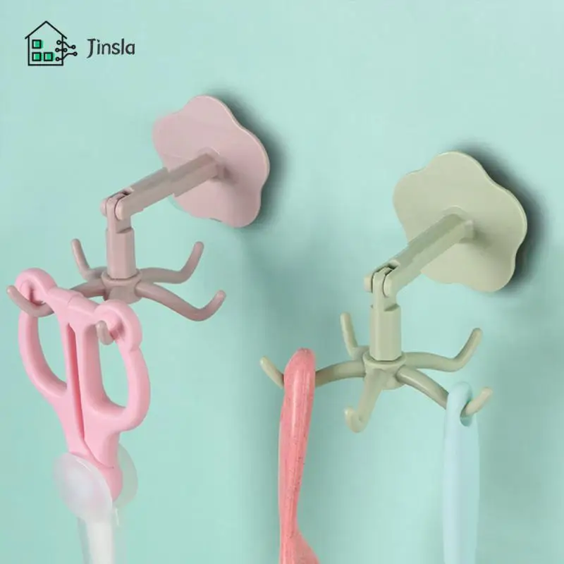 

Wall Hanging 360 ° Rotating Storage Hooks Multifunctional Save Space Towel Rack Kitchen Organizer Universal Hooks Punch-free