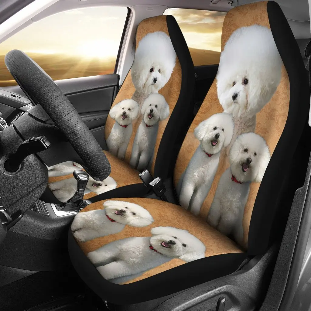 Cute Bichon Frise Print Car Seat Covers Set 2 Pc, Car Accessories Seat Cover