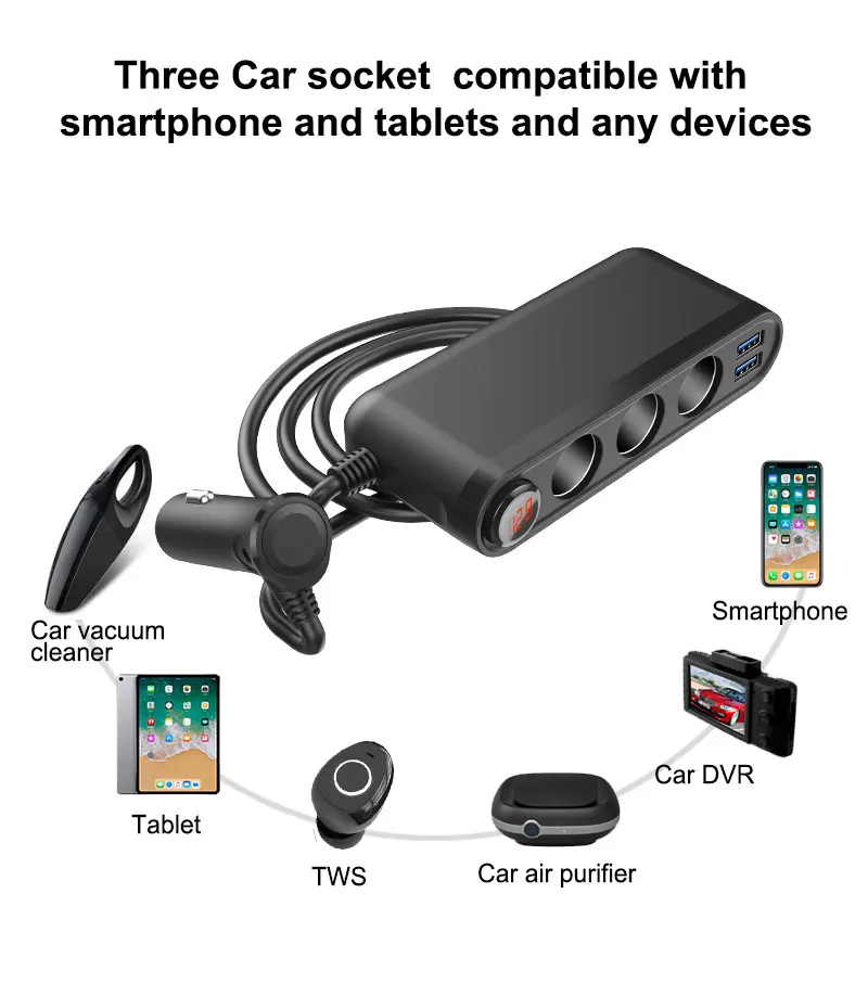 

1 шт., автомобильный прикуриватель, 3USB-порта, 120 Вт