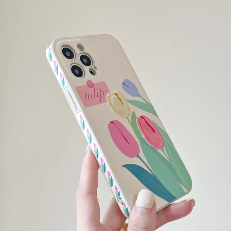 Art Concise Flower Case For iPhone 11 Pro Max Cases 12 13 Promax Full Cover Protective Instagram Style Korea Floral Cartoon Cute
