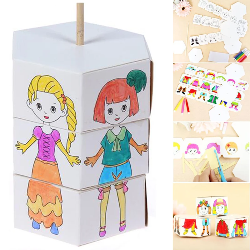 

Kids Rotary Diy Paper Color Matching Graffiti Change Clothes Doll Creative Handcraft Puzzle Kindergarten Craft Toys For Children