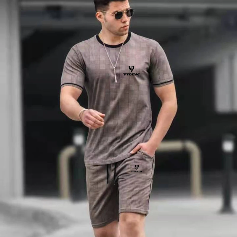 

2022 new fried street popular men's summer short-sleeved shorts suit sports leisure fashion refreshing 2pc