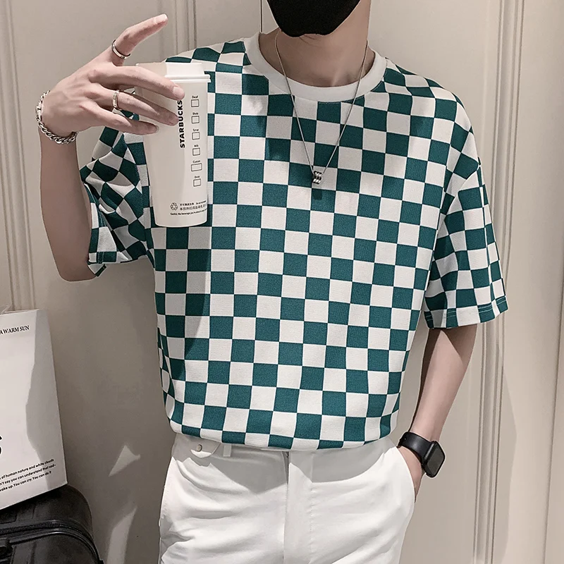 

Дешевая оптовая продажа, Новое поступление 2023, мужская одежда в клетку, лидер продаж, Ретро футболка, повседневные модные футболки, Индивиду...