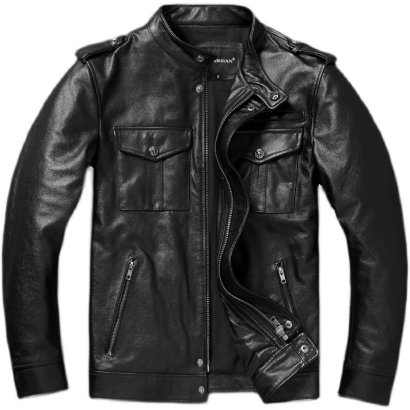 Мужская Короткая кожаная куртка приталенная большого размера 6XL мотоциклетное