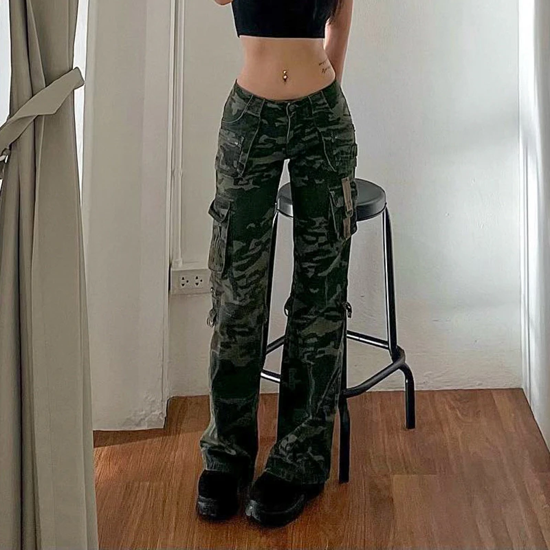 

Джинсы женские облегающие с заниженной талией, модные брюки из денима в уличном стиле, прямые мешковатые джинсы контрастных цветов, Y2k, осен...