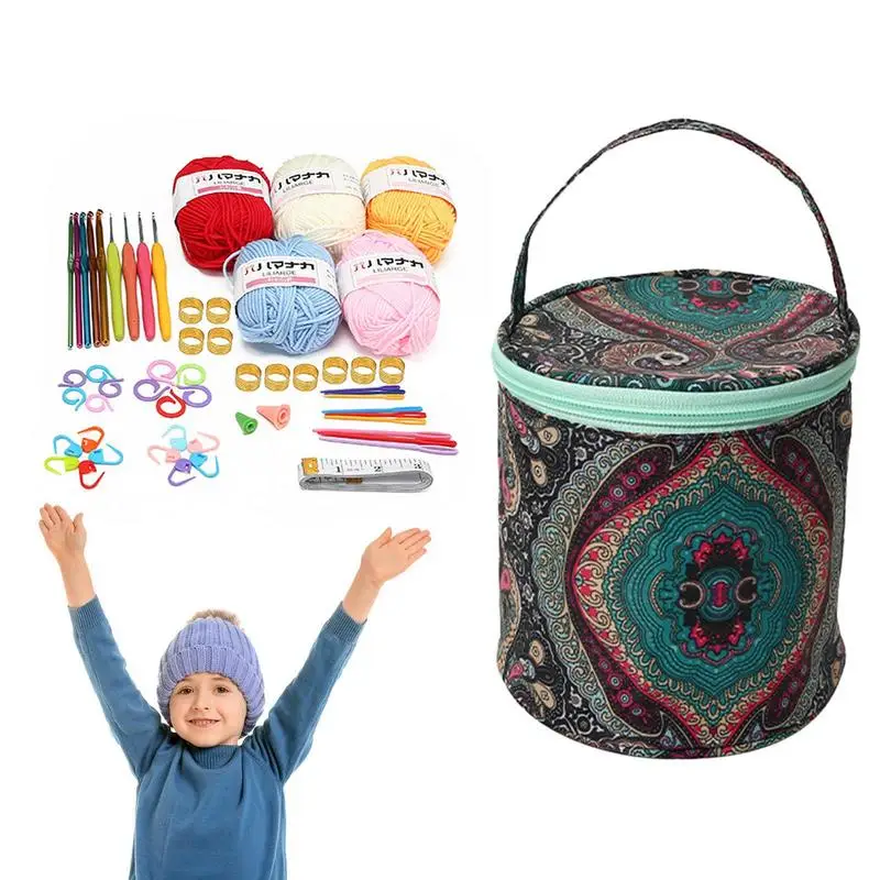 

Yarn Knitting Tote Organizer Bag Portable Needle Sewing Tool Bag Yarn Storage Crochet Bag Organizer For Hook Needles Skeins Yarn