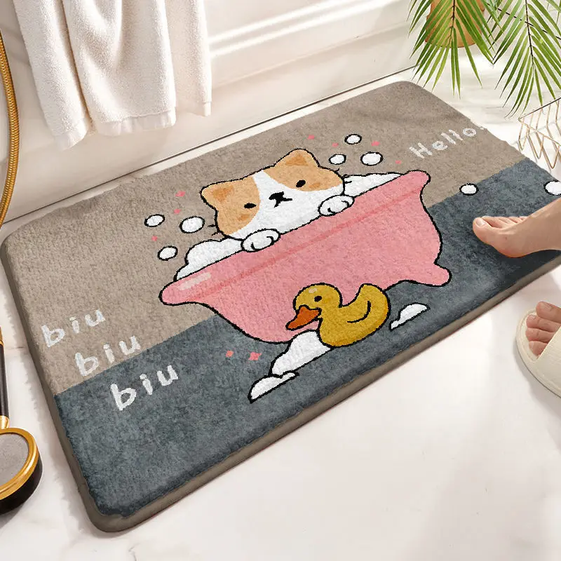 

2023 Door mat, living room mat, bathroom anti-skid mat, bathroom absorbent floor mat Cartoon white grey