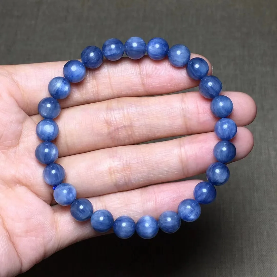 

7mm Natural Blue Kyanite Crystal Bracelet For Women Lady Men Wealth Healing Gift Cat Eye Stone Round Beads Strands Jewelry AAAAA