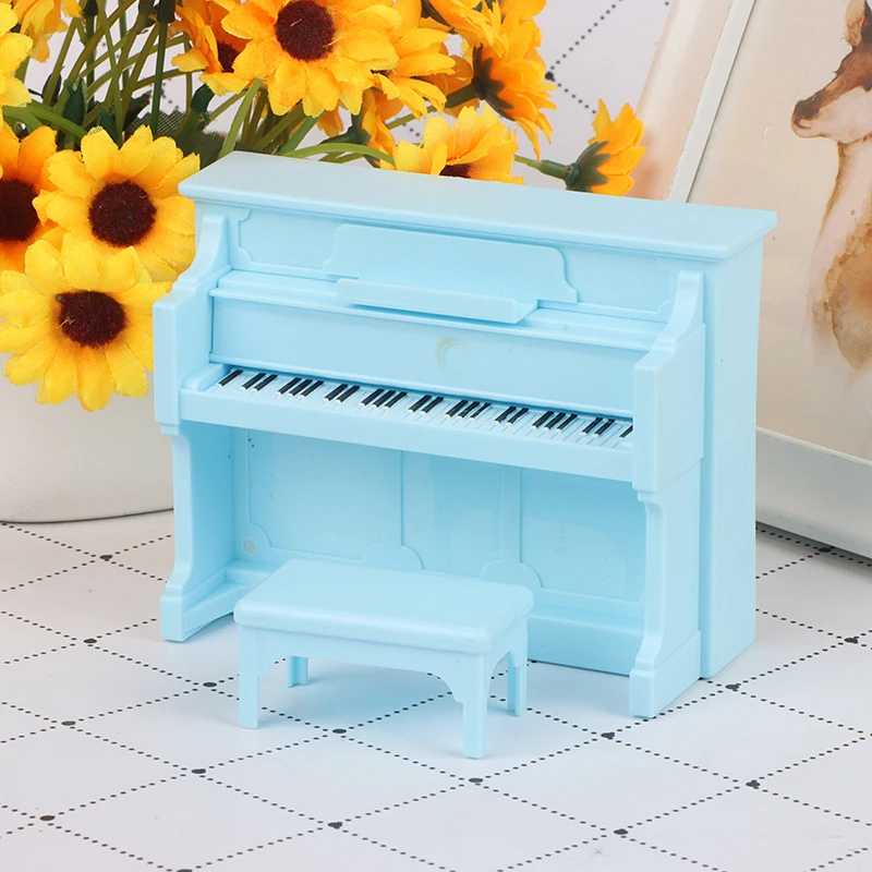 

1Set Doll House Simulation Light Blue Piano Chair Miniature Children Toy Musical Props Doll House Toy Accessories