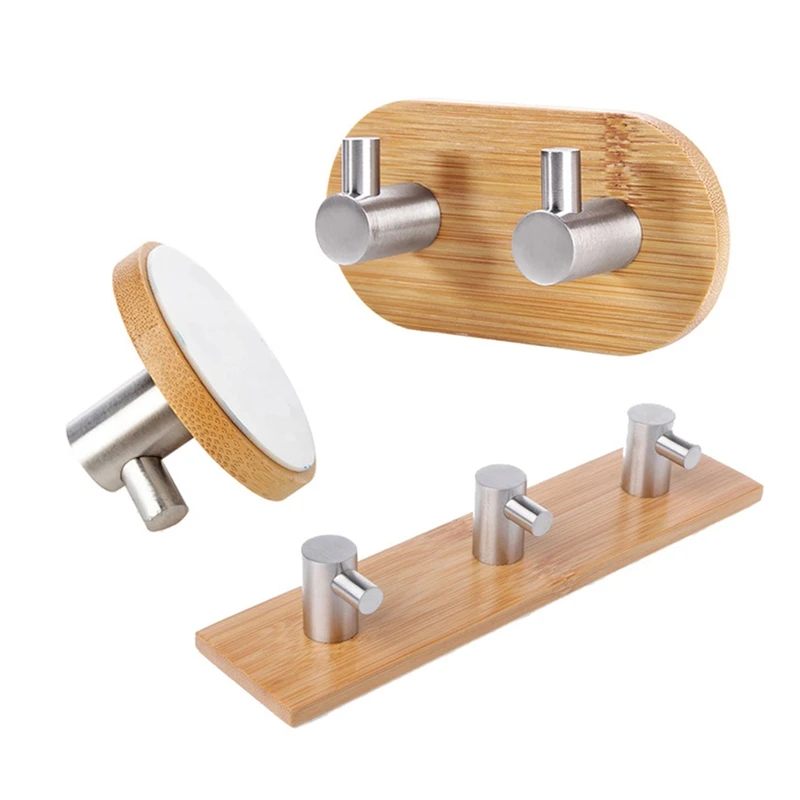 Настенная вешалка для одежды и сумок из бамбука нержавеющей стали