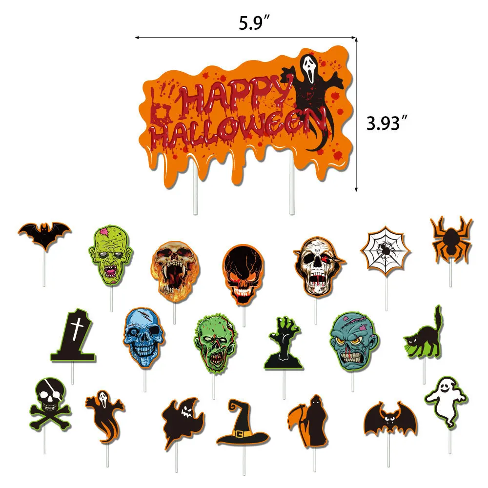 

Halloween Party Cake Decorations, Halloween Cake Inserts,Ghost,Spider,Bat Happy Halloween Cake Inserts,21pcs