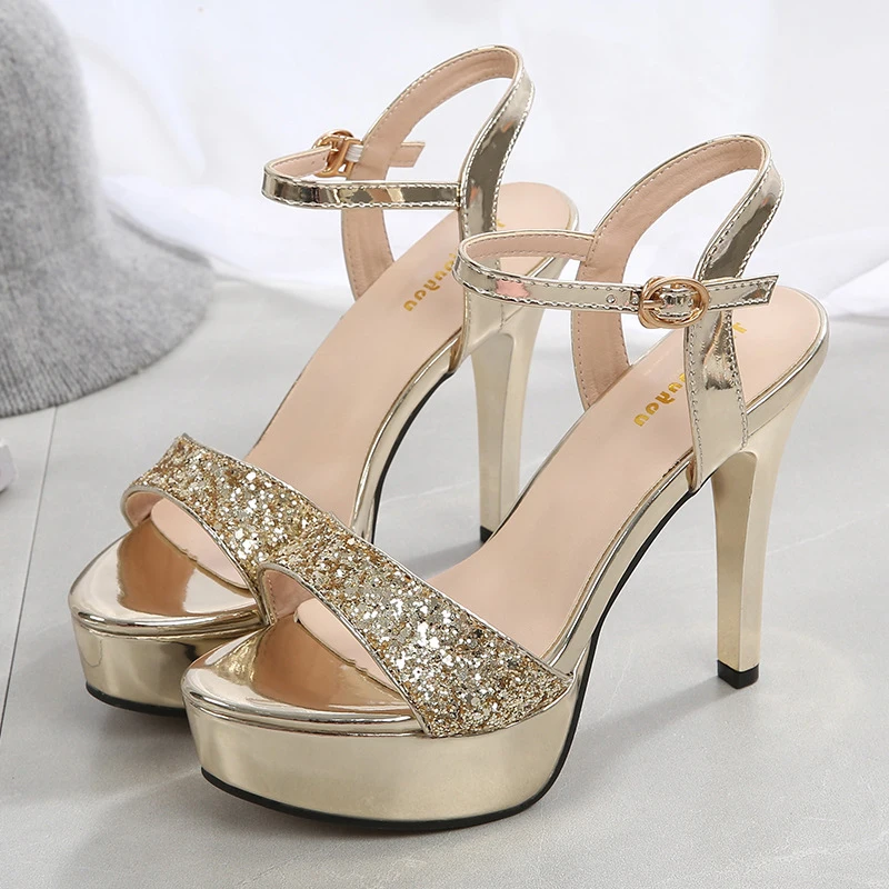 

Sexy Women Shoes 11.5cm High Heel Women Sandals 3.5cm Platform Shoes Platform Sandals Summer Peep Toe Party Nightclub Black Heel