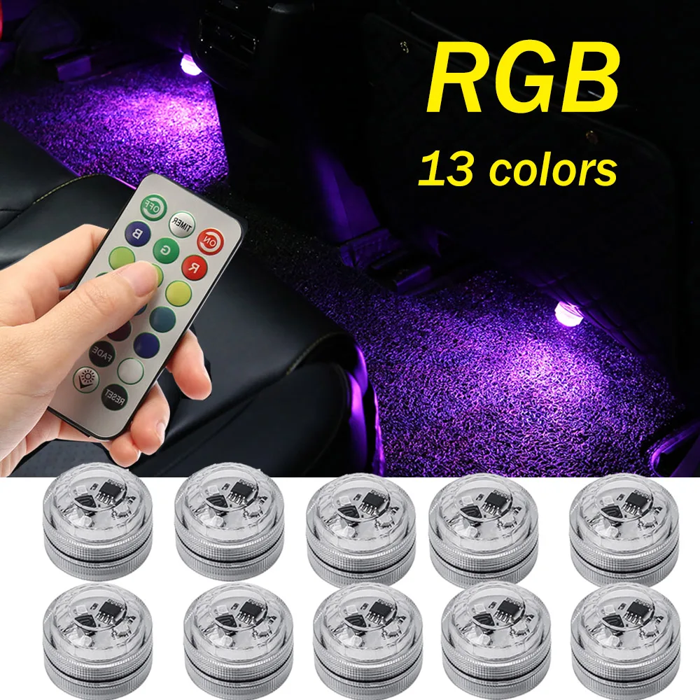 

RGB LED Car Interior Roof Foot Ambient Light Wireless Remote Control Decoration Auto Atmosphere Lamp with Battery Colorful