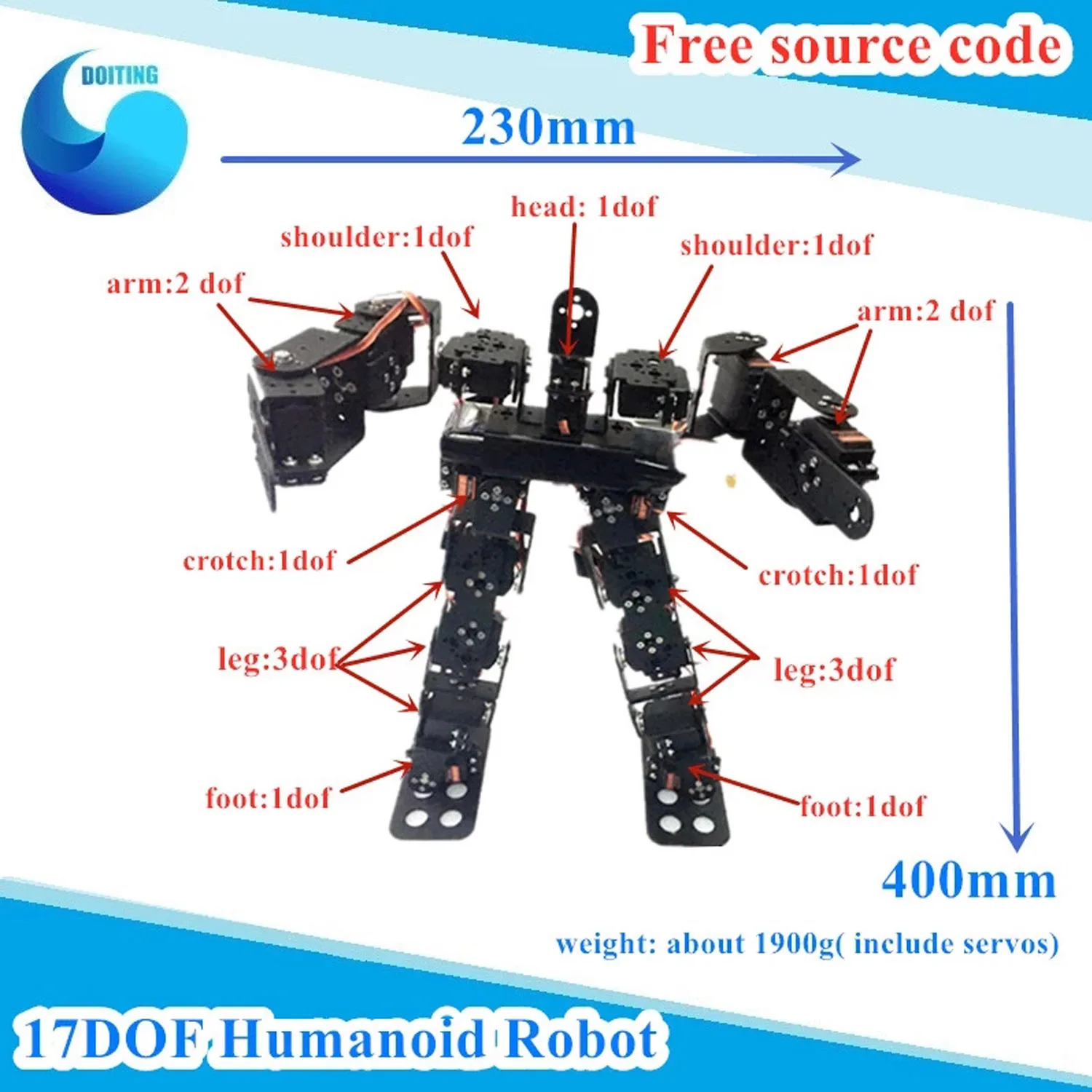 Оригинальный робот-гуманоид 17DOF Biped Robot ходящий/Biped/Dance/Обучающий робот с бесплатным исходным кодом