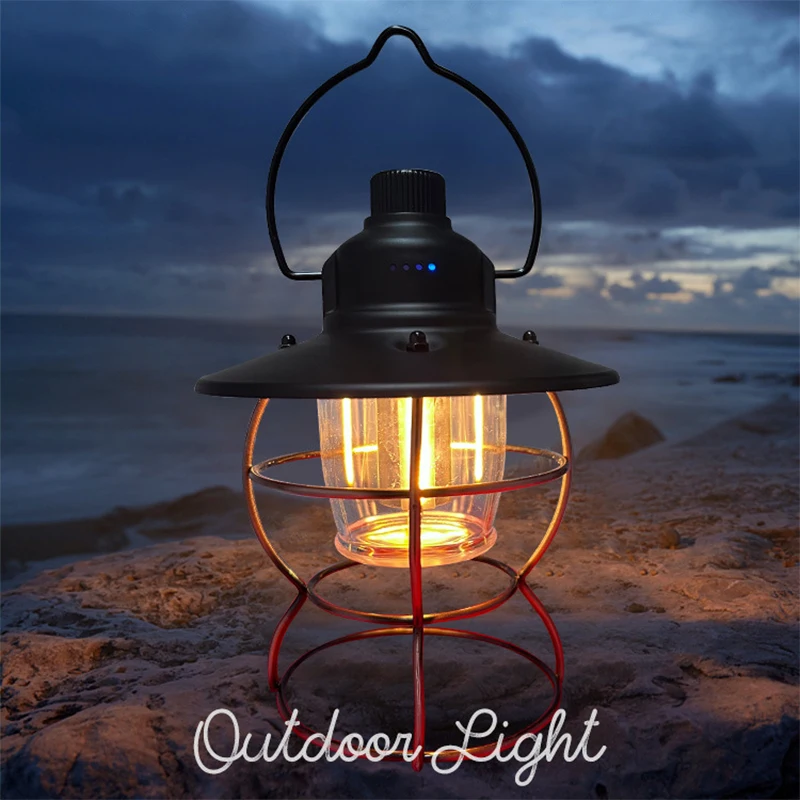 USB Vintage Camping Light Lantern Led Flashlight Portable Rechargeable Fishing Tent Lights Bulb for Home Outdoor Hanging Lamp