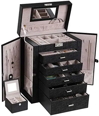 

Large Jewelry Organizer Box 6 Tier Jewelry Box for Women Display Storage Case Holder with Lock Mirror Jewelry Box for Earrings R