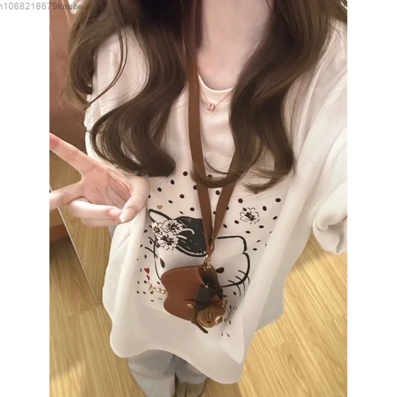 Sanrio Hello Kitty милая женская футболка с круглым вырезом и длинными рукавами принтом