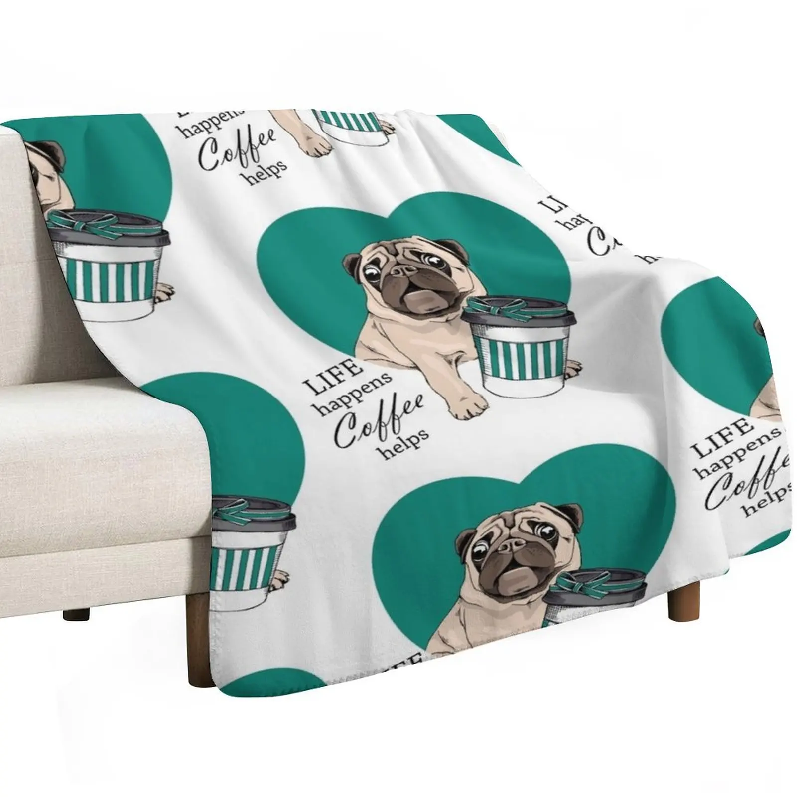 Фото Sweet Pug: Жизнь продолжается, кофе помогает. Роскошный мягкий плед, праздничный подарок для семьи. №2