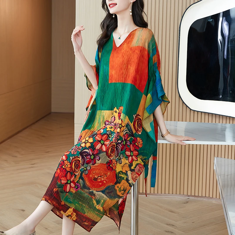 

Женское хлопково-льняное светильник-миди с V-образным вырезом