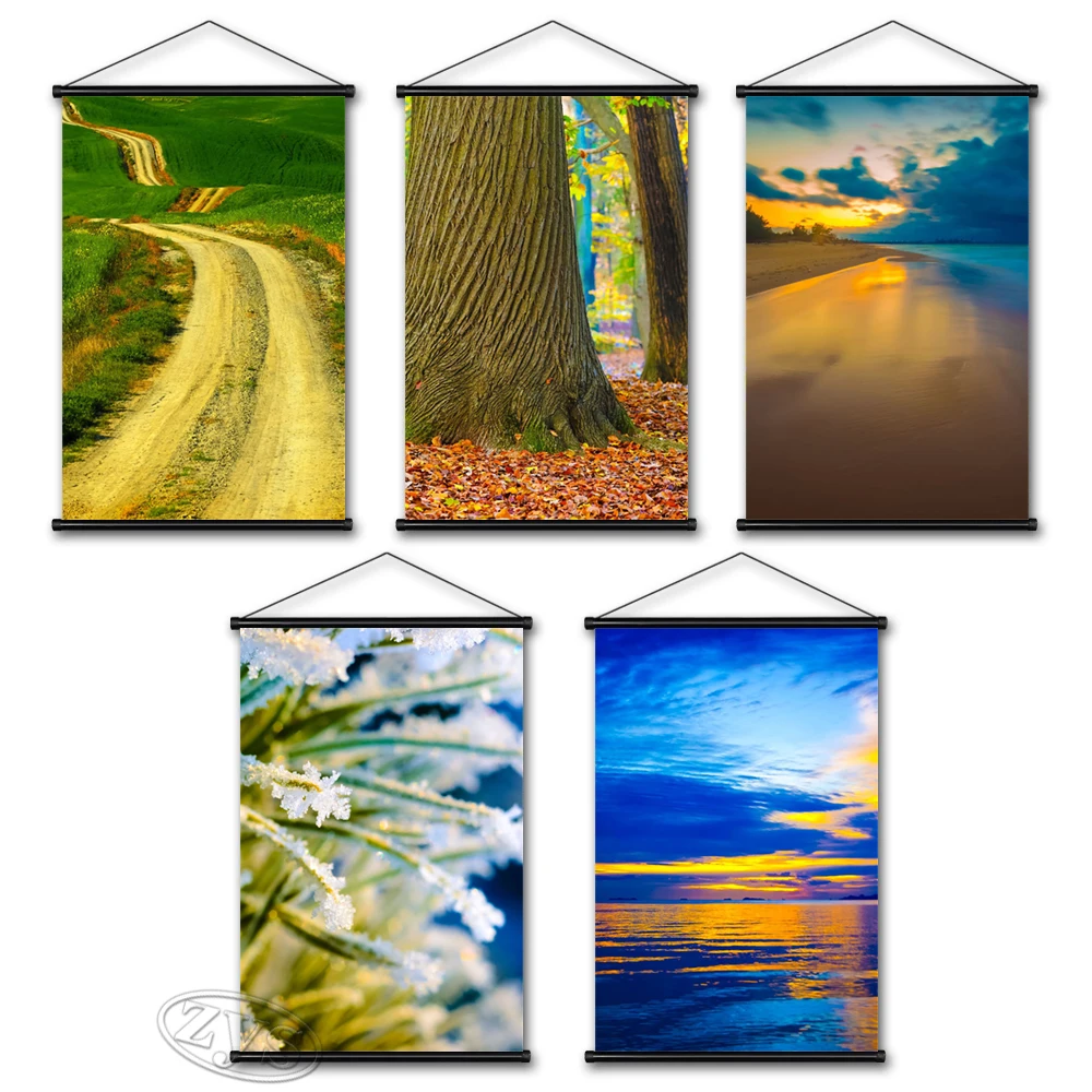 

Beach Poster Canvas Mountain Painting Wall Artwork Landscape HD Print Pictures Tree Hanging Scrolls for Boys Bedroom Home Decor