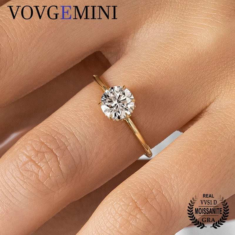 VOVGEMINI Moissanite Star Ring 1 Carat Round Cut 18k 14k Gold VVS1 D Color Lab Growth Diamond Delicate Allow Wedding Band