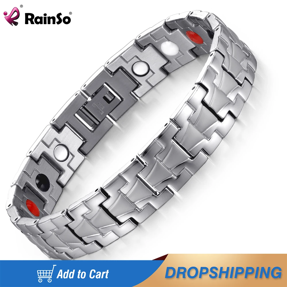 

Rainso Healing FIR Magnetic Bio Energy Bracelet For Men Blood Pressure Stainless Steel Bracelets Christmas Gift Jewelry