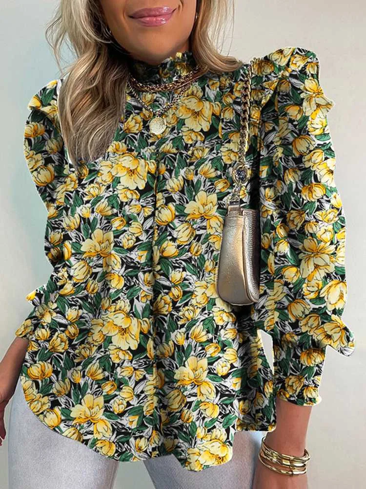 

Модная Осенняя плиссированная Туника ZANZEA, повседневные свободные рубашки, элегантные блузки с цветочным принтом, женские блузки с длинным ...