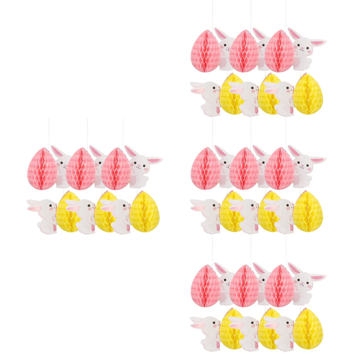

24 pcs Honeycomb Hanging Ornaments Easter Themed Decoration Hanging Bunny Honeycomb Ornaments