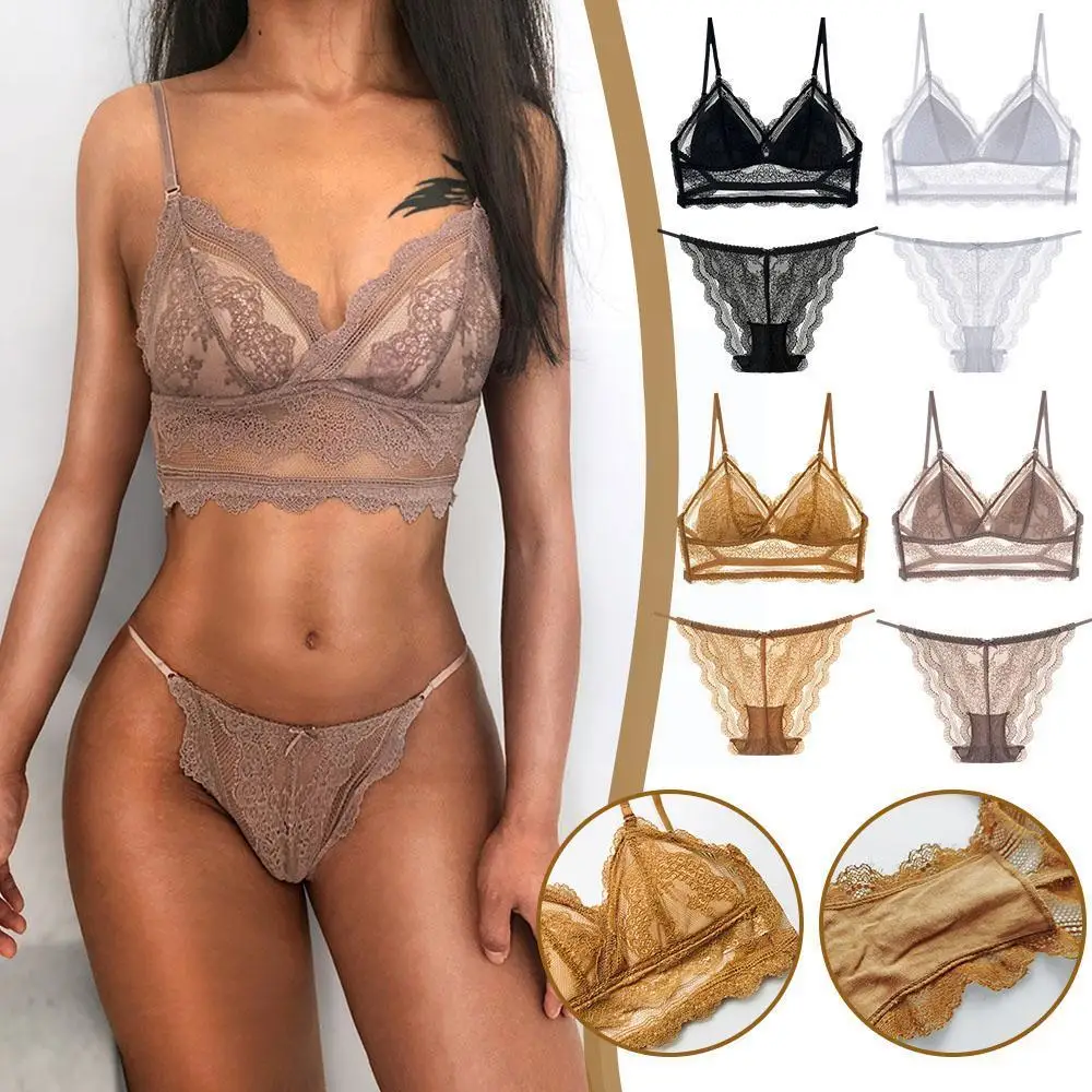 

French U Backless Lace Bra Push Up Bras for Women Thin Lace Bralette Briefs Ladies Mesh Lingerie Low Back Underwear I9O4