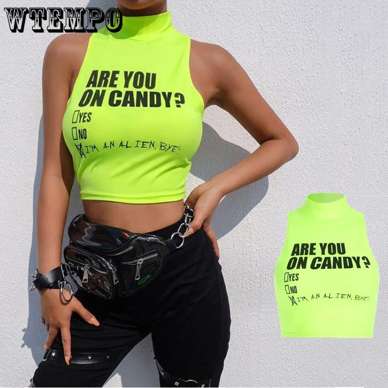 

Женские топы, короткий жилет, спортивный топ Y2k, привлекательный облегающий топ с флуоресцентным цветом и буквенным принтом