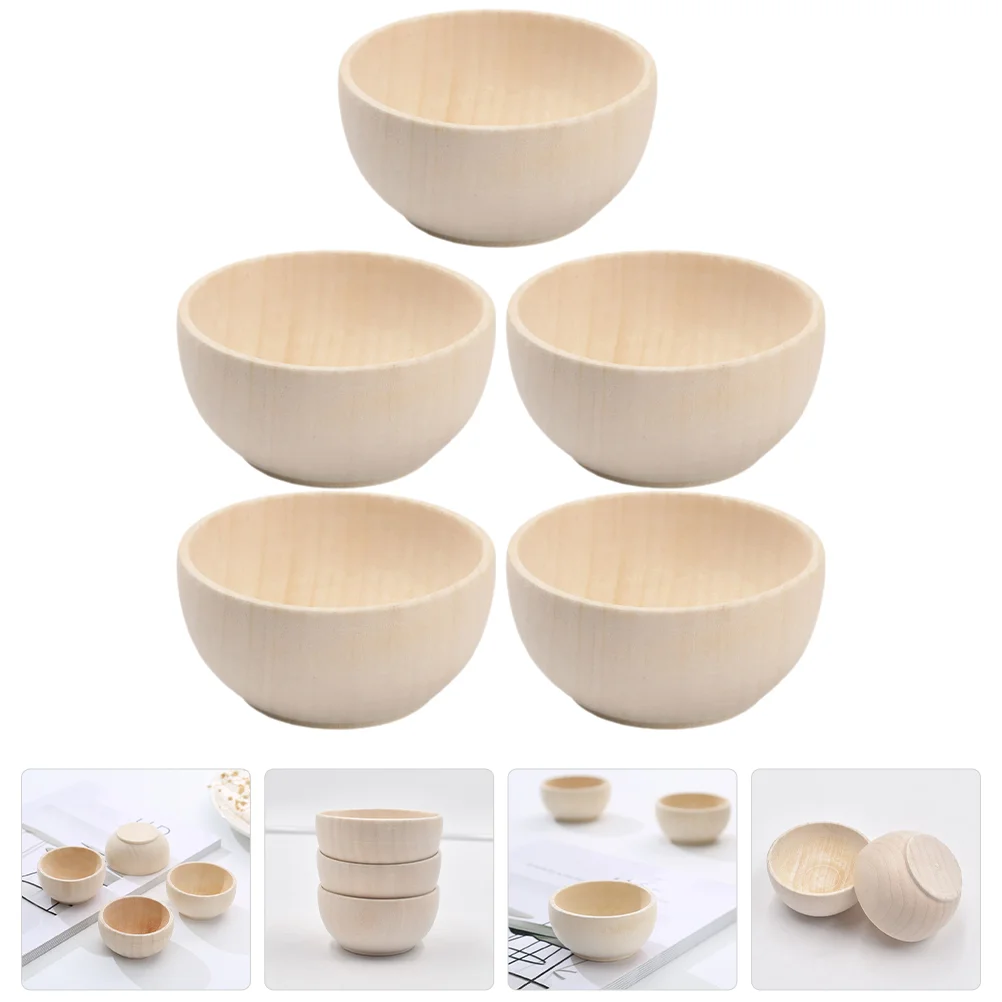 

5 Pcs Wooden Bowl Bowls Painting Unfinished Crafts Mini Toys Kids Decor DIY Unpainted Condiment