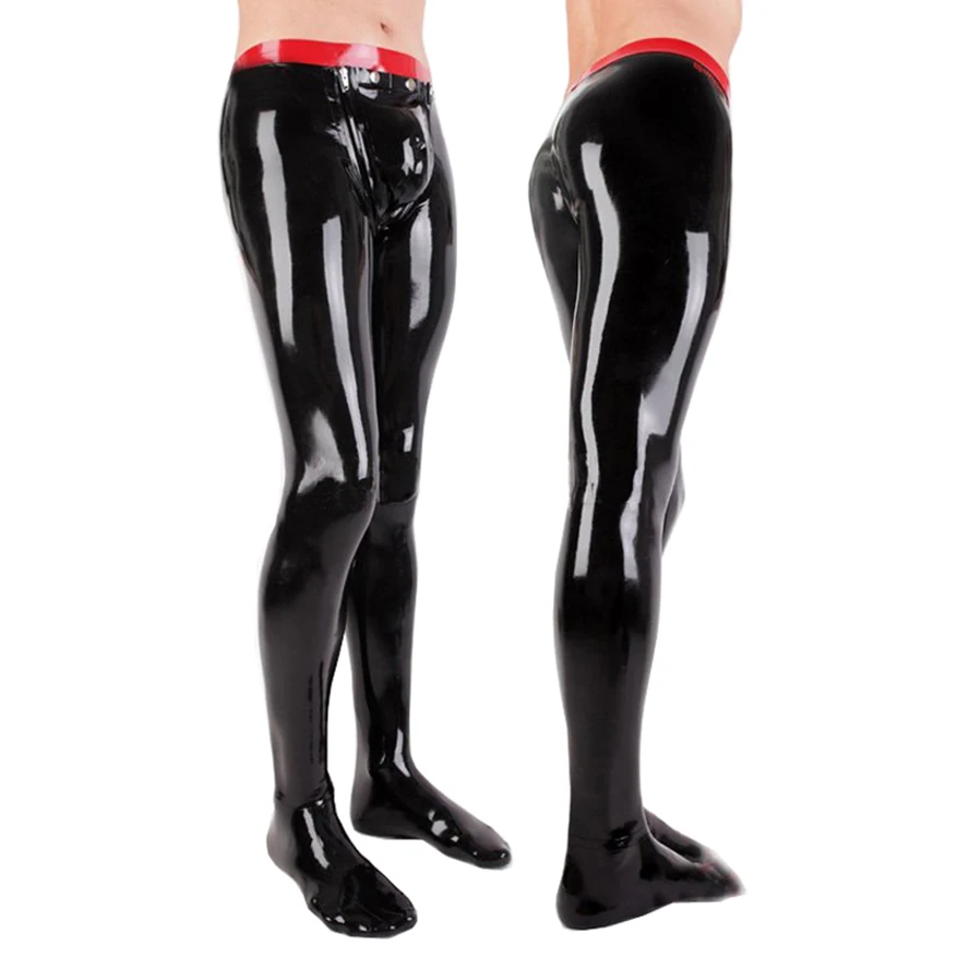 

Sexy Men Latex Pants Rubber Leggings with Socks and Crotch Piece Cover Plus Size XXXL Handmade S-LTM001
