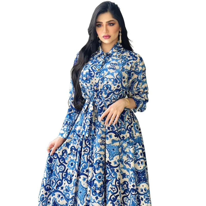 Floral Abaya Turkish Kimono  Dubai Women Long Sleeve Shirt Dresses Muslim Fashion Evening Gowns Turkish Ladies Boho Dress