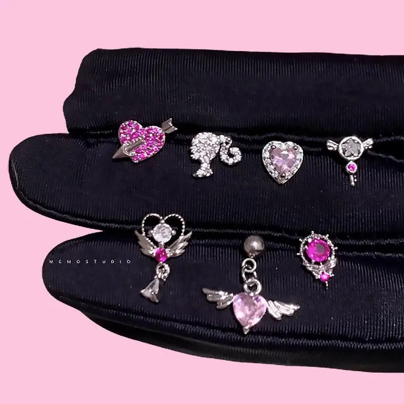 

Y2K Barbie Shinning Ear Bone Nail Sweet Girls Pink Rhinestones Earrings Fashion Ear Stud Women Wedding Party Jewelry Accessories