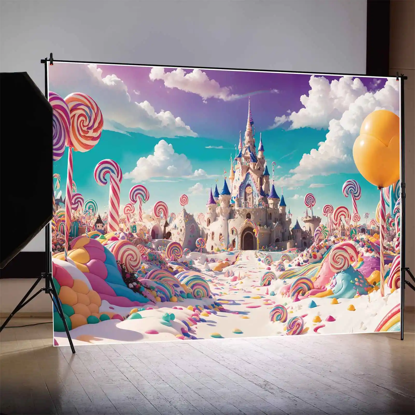 

Candyland Party Backdrops Photography Decor Rainbow Colorful Cream Castle Custom Kids Photobooth Photographic Backgrounds