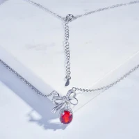 hoyon 18k white gold color necklace for women fairy design red zircon bow pendant ins style niche clavicle chain stamp jewelry
