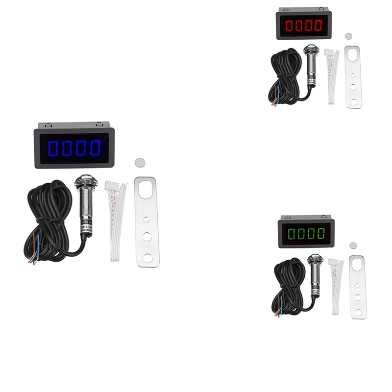 

1Set 12V 24V Measuring Gauge 4 Digital LED Tachometer RPM Speed Meter 10-9999RPM Hall Proximity Switch Sensor NPN