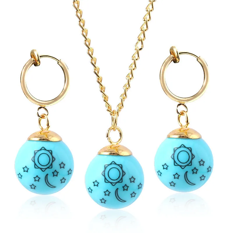 Cartoon Anime The Seven Deadly Sins Necklace Elizabeth Liones Blue Sun Stars Moon Pendant Drop Earrings for Girl Women Gift Toys