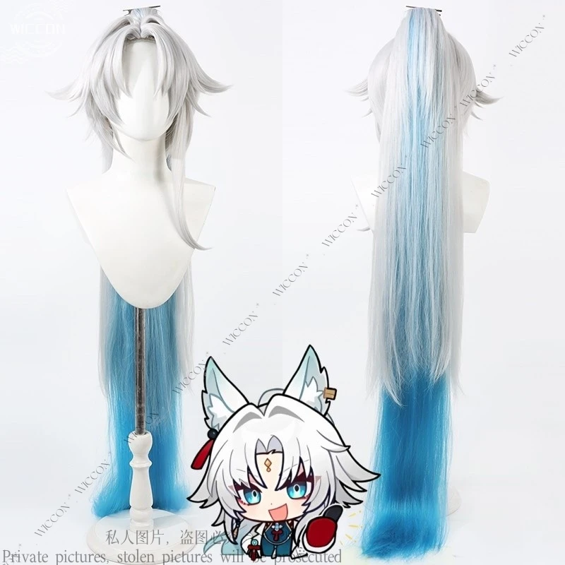 Feixiao Косплей Парик 130 СМ Honkai Star Rail Game Серый Синий Длинные Волосы Вечеринка Ролевая