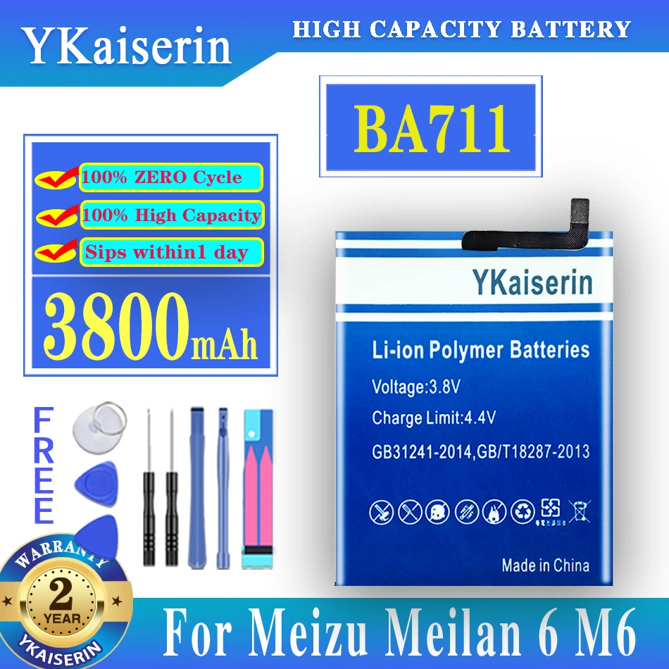 

YKaiserin For Mei Zu 3800mAh BA711 BA 711 Battery For Meizu M6 (M6 Mini) M6Mini Batteries + Free Tools