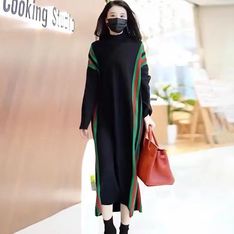 

Winter Green Casual Knitted Sweater&Jumpers Autumn Elegant Vintage O-Neck Pullovers Women Bodycon Wool Sweater Midi Dresses